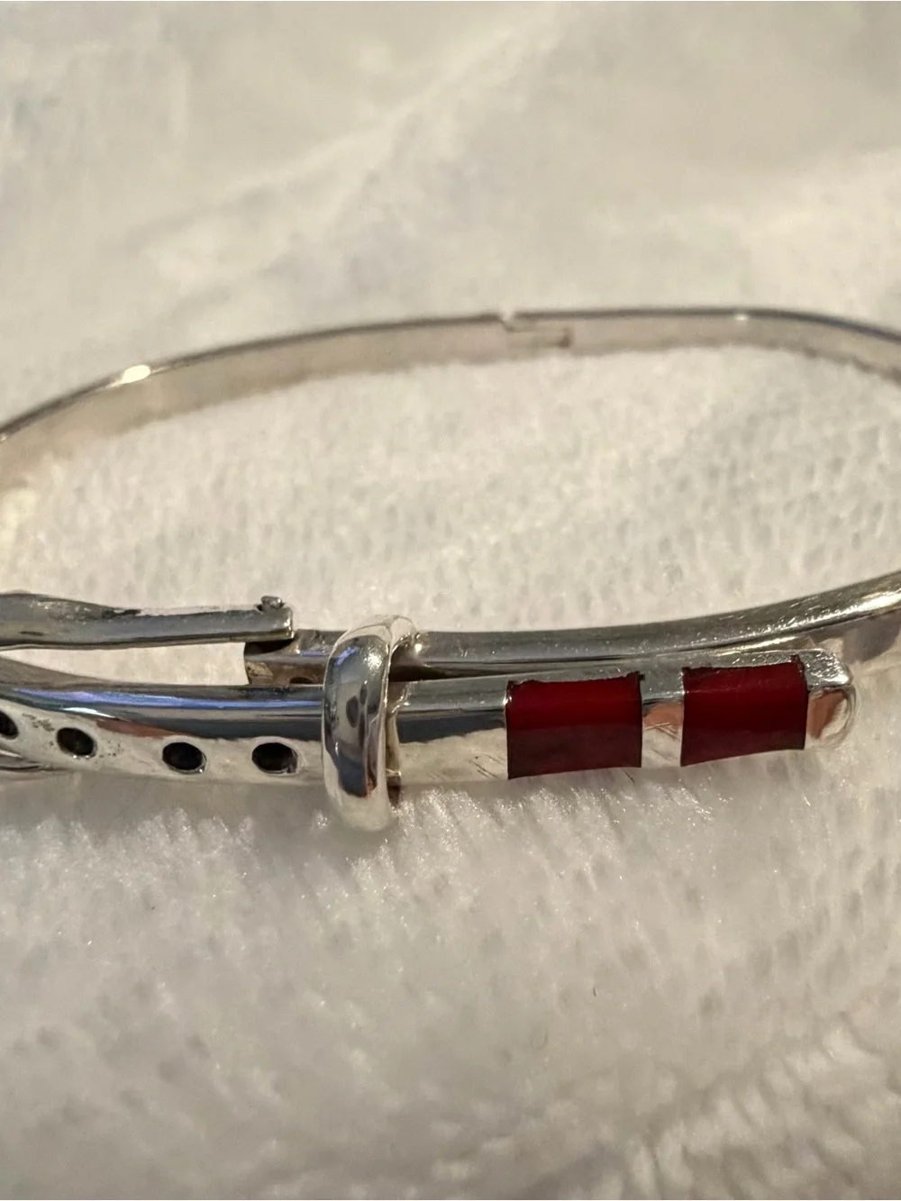 Silver Bracelet with Red Inlay - Women Jewelry